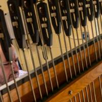 Picture taken of Jon Lehrer playing the carillon bells through the instrument strings
